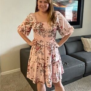 Floral Pink Smocked Dress